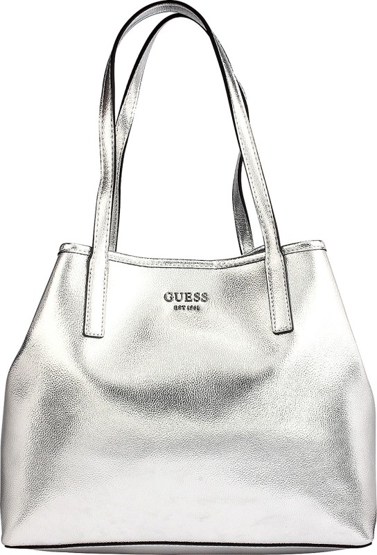 guess silver tote bag