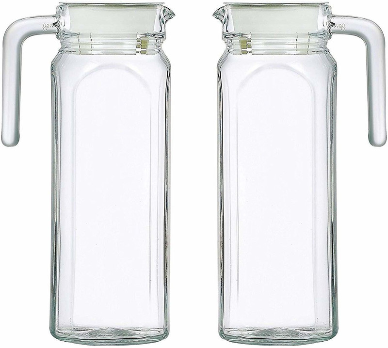 machak 1 LTR GLASS JUG WITH LID PITCHER (2) Water Jug(1 L, Pack of 2)