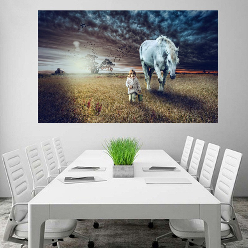 Cute Girl and Horse Wallpaper Poster No Framed Large Painting On Canvas Wall Art Picture for Home Decoration Wall Decor Poster 3D Poster(24 inch X 48 inch)