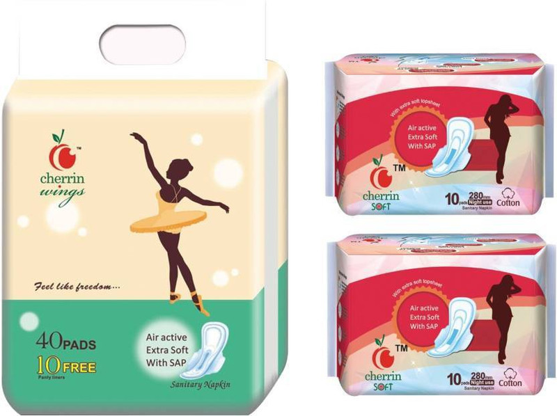 cherrin Wings(320mm)+Soft-2pc (280mm) 40+10/10+10 Ultra Clean Sanitary Pad Sanitary Pad(Pack of 70)