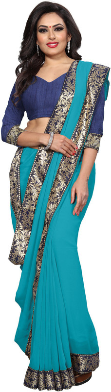 sarvagny clothing Self Design, Applique Fashion Poly Georgette Saree(Light Blue)
