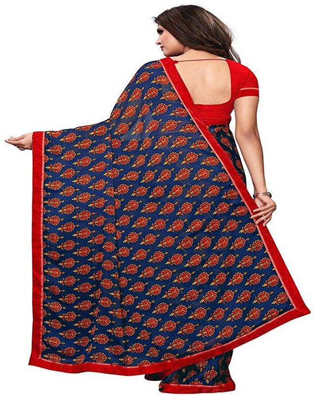 yogi creation Solid Bollywood Pure Georgette, Chiffon Saree(Multicolor)