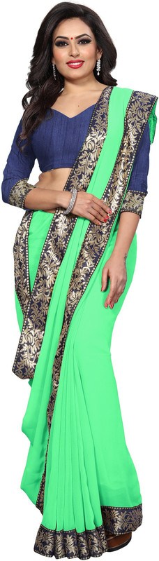 sarvagny clothing Applique Fashion Poly Georgette Saree(Light Green)