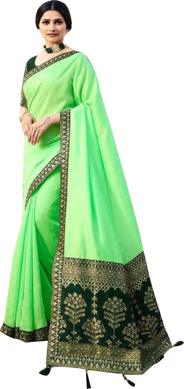 shreekhodalart Self Design Banarasi Pure Silk Saree(Green, Dark Green)
