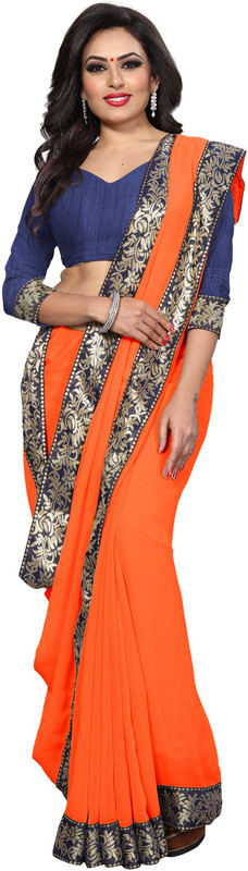 sarvagny clothing Self Design, Applique Fashion Poly Georgette Saree(Orange)