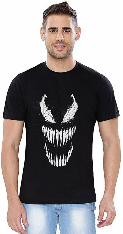 klen Superhero Men Round Neck Black T-Shirt