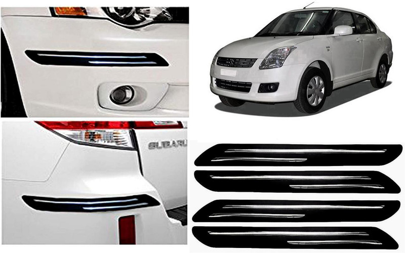 Auto Kite Plastic, Silver Plated Car Bumper Guard(Black, Silver, Pack of 4Pcs Double Chrome Bumper Protector, Maruti, Swift Dzire)