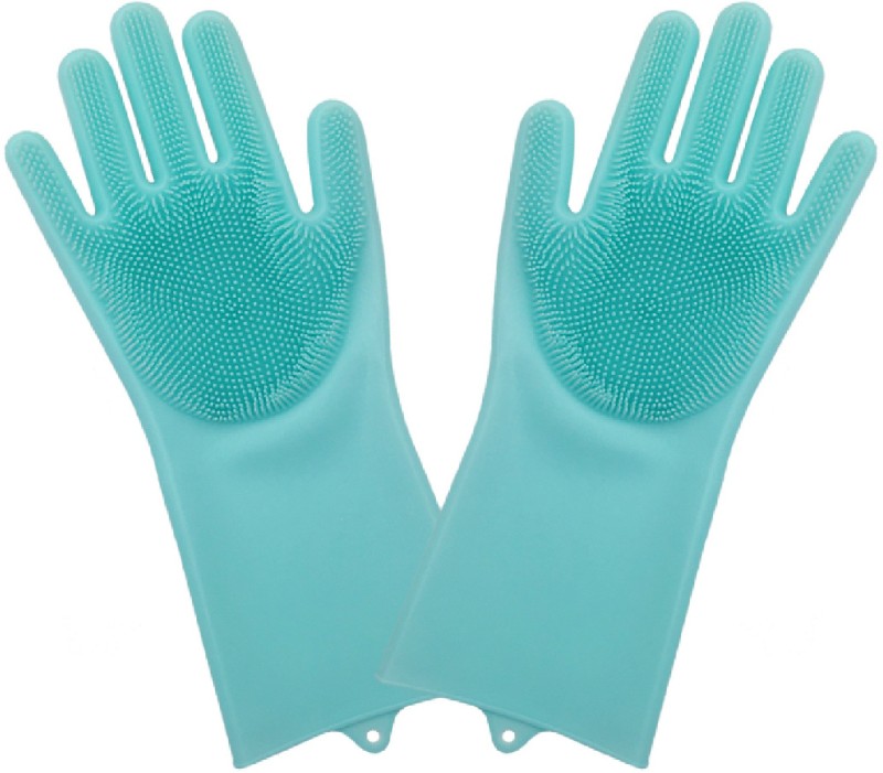 DJ FINDER Multifunction Silicone Cleaning Gloves Magic Silicone Dish Washing Gloves For Kitchen Household Silicone Dishwashing Gloves Wet and Dry Glove Set(Free Size Pack of 2)