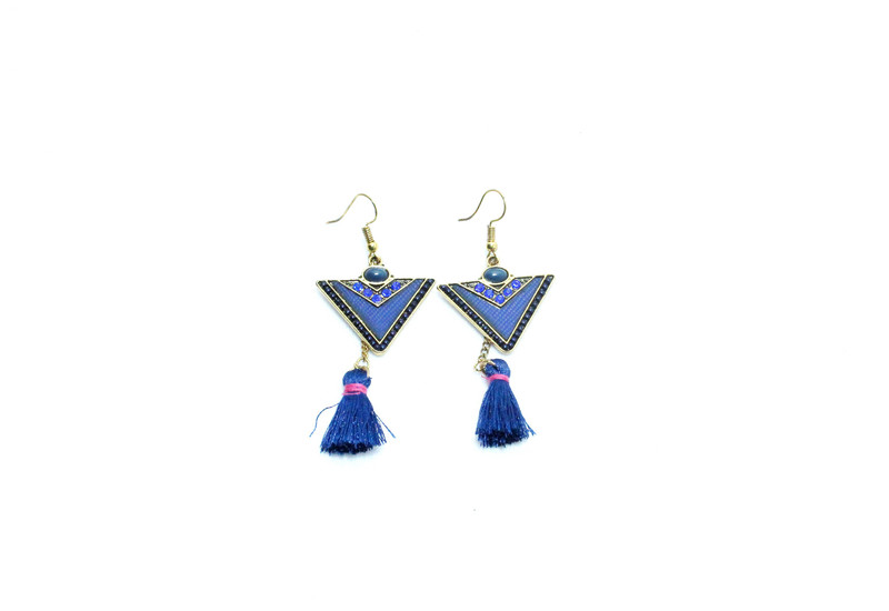 premia Premia Triangle Shaped Hoop Thread And Stones Gold Plated Latest Design Dangle Drop Earring For Women & Girls. (Red) Silk Dori Hoop Earring