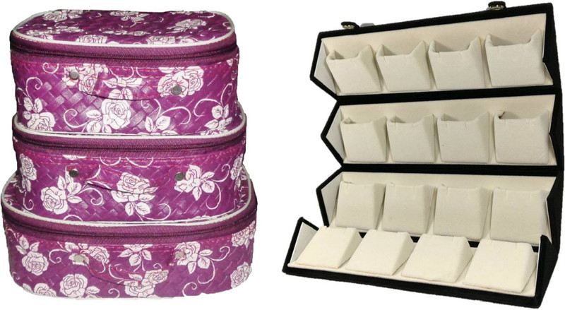 indigenous combo of toiletry kit organizer cosmetic and earing stud foldable box vanity box Vanity Box(Black)