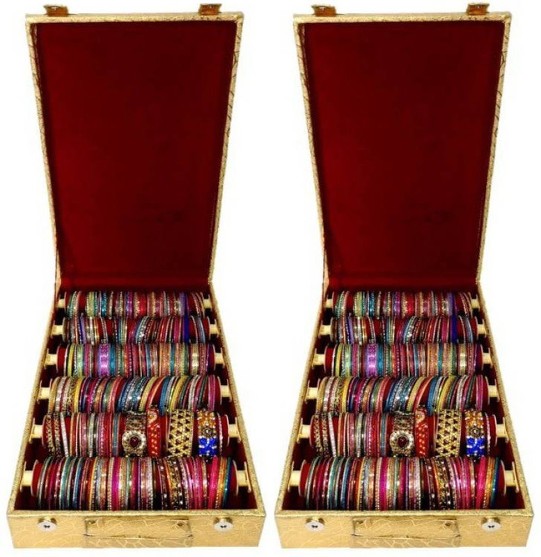 indigenous combo 0f 6 roll bangle box churi bix storage for women vanity box Vanity Box(Gold)