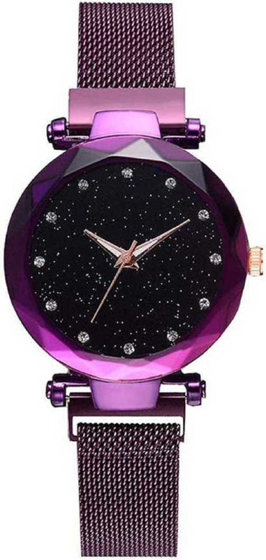 stinky hub Luxury Mesh Magnet Buckle Starry sky (JM) Quartz Watches Magnet Belt with Diamond Cut Glass for girls Analog Watch  - For Girls