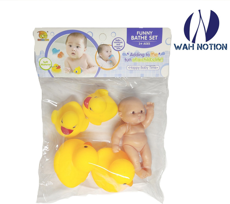 wah notion Baby Bath Toy Set Rubber 4 Ducks And 1 Cute Baby Bath Toy(Multicolor)