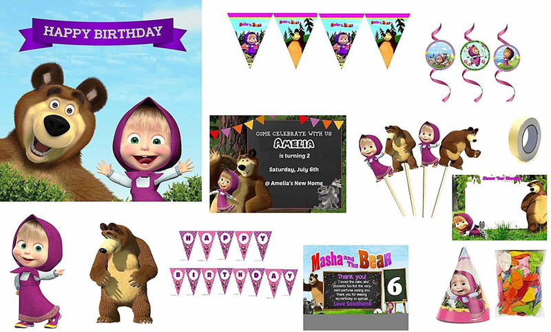 disa Masha and The Bear Full Decoration Set Birthday Box