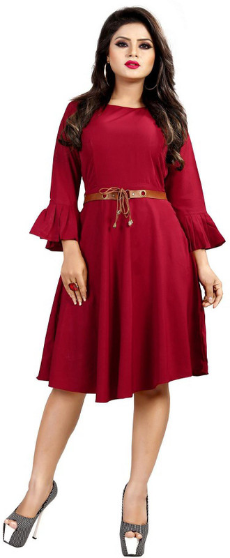 women fit and flare maroon dress Angel Queen Women Fit And Flare Maroon Dress
