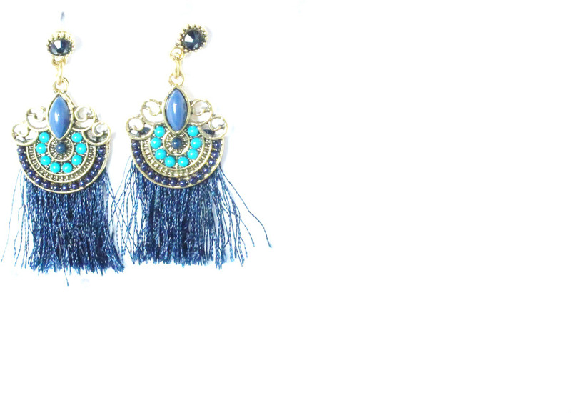 premia Premia Stone, Beads Design Oxidized Gold Alloy, Fabric Tassel Earring