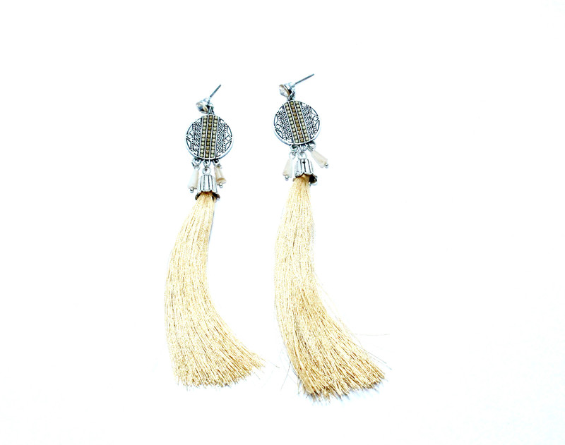 premia Premia Thread Oxidized Silver Beads And Stone Tassel Earring Alloy Tassel Earring