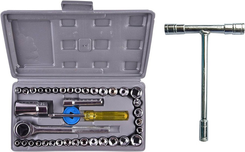 burhani tools 40 pcs socket set and 8-10-11 t spanner silver pack of 2 Hand Tool Kit(3 Tools)