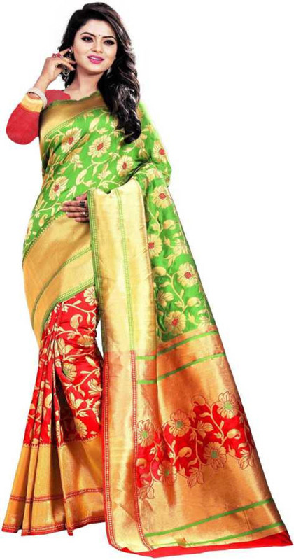 mangalam fashion Woven Banarasi Poly Silk Saree(Red, Yellow)