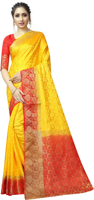 missfab Woven Banarasi Nylon Saree(Yellow)