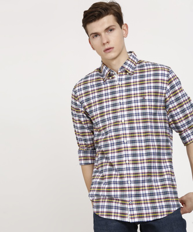 tommy hilfiger men checkered casual multicolor shirt