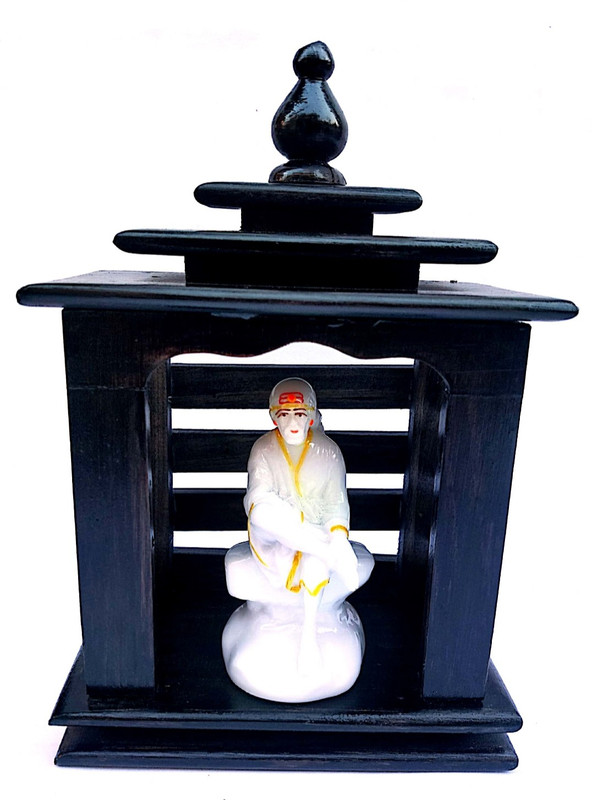 krishnagallery1 Sai Baba Statue With Wooden Temple Marble Finish Sai Baba , Sai baba Murti , Sai baba Idol ( Home Temple Poojan Use , Office Temple Use , Gifted use Item statue ) Decorative Showpiece  -  24 cm(Marble, Multicolor)