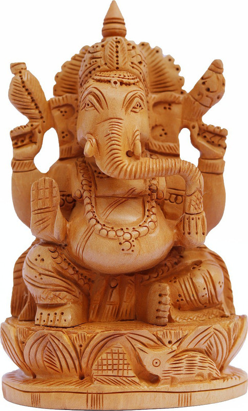 katara handicrafts Wooden Lord Ganesha Statue Decorative Showpiece  -  15 cm(Wood)