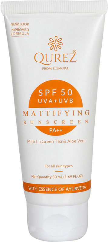 Qurez Mattifying Sunscreen SPF 50 with Matcha Green Tea and Aloe Vera - SPF 50 PA++(50 ml)
