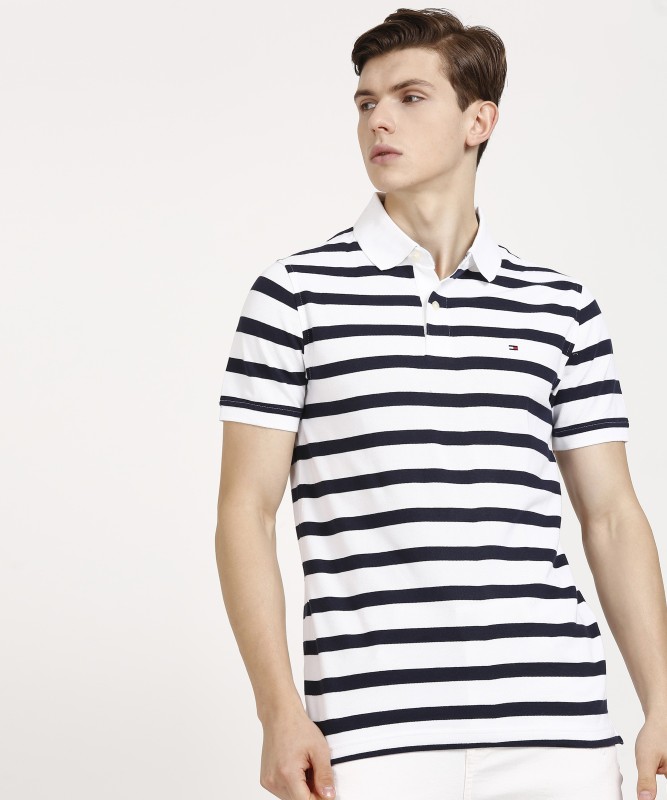 blue and white striped polo t shirt