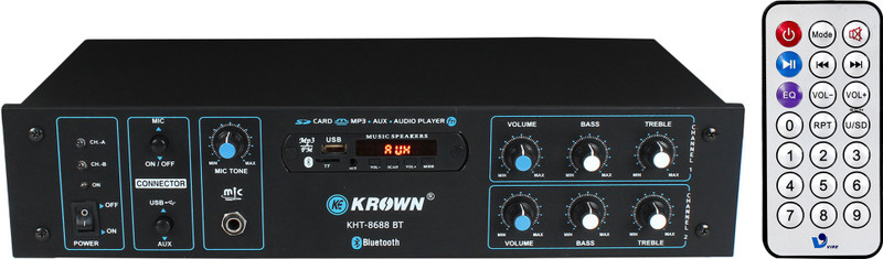 KE Krown KHS-8688BT (3055 Transistor) Stereo Amplifier 4 Way Speaker Out with Mic Input 12000W PMPO 100 W AV Power Amplifier(Black)