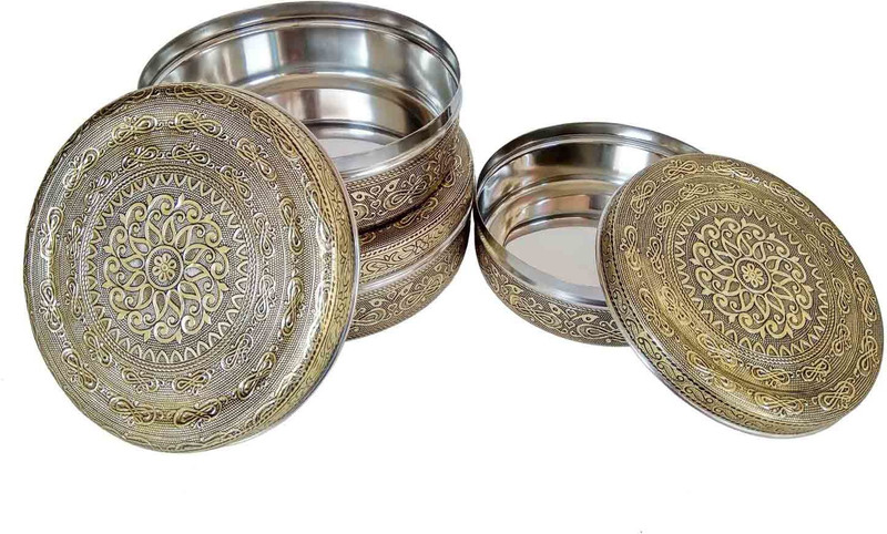 lavender craft LC-SS-INFINITY-3CONTAIN-G.OX.  - 750 ml, 1000 ml, 1250 ml Steel Grocery Container(Pack of 3, Gold)