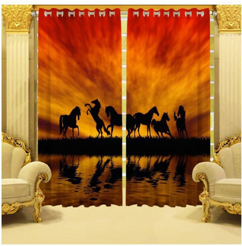 indinacraft 213 cm (7 ft) Polyester Door Curtain (Pack Of 2)(Printed, Multicolor)