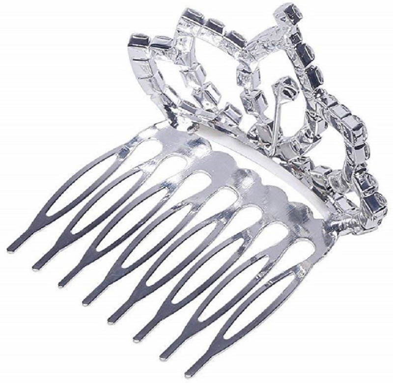 gulzar distributers Stone Studded Princess Tiara Hair Comb for Women/Girls Head Band Hair Pin(Silver)
