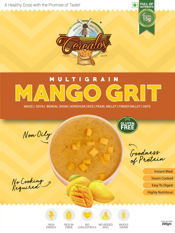 cerealos Gluten Free Multigrain Mango Grit Protein Cereal(200 g, Mango)