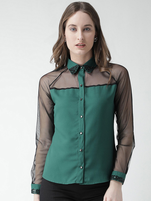 kassually Women Solid Casual Green Shirt