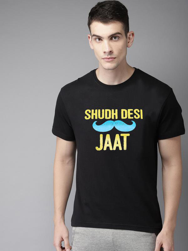 vijaro Printed Men Round Neck Black T-Shirt