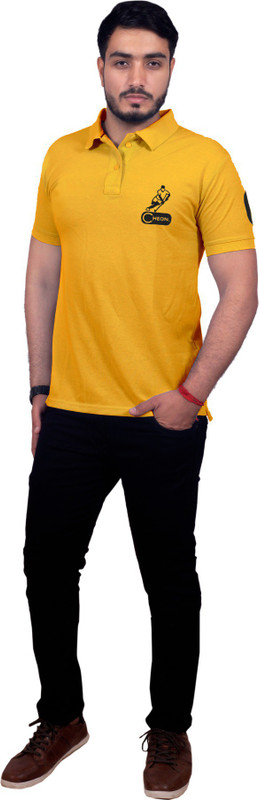 cheon Solid Men Polo Neck Yellow T-Shirt