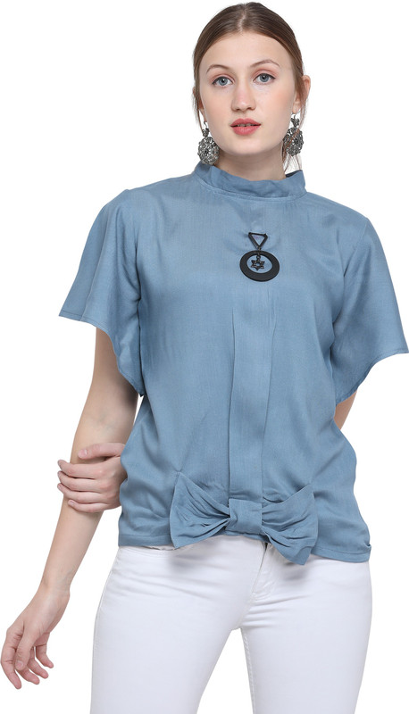 wear2fashion Party Balloon Sleeve Solid Women Grey Top