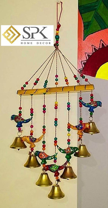 spk Wooden Multicoloured Handpainted & Handmade Hanging -Wind Chimes birds catching dreams Wood Windchime(45 inch, Multicolor)