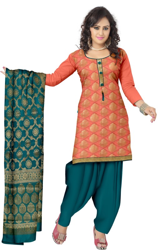 IndiaCarvan Cotton Silk Blend Woven, Embellished Salwar Suit Material(Unstitched)