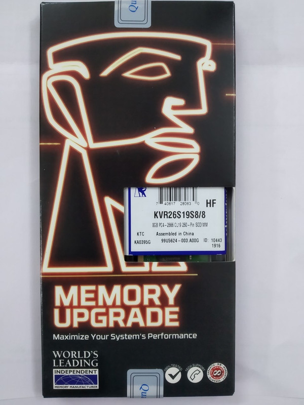 Kingston 2666Mhz laptop RAM Memory DDR4 8 GB (Single Channel) Laptop (KVR26S19S8/8 PC4-21300 DDR4)
