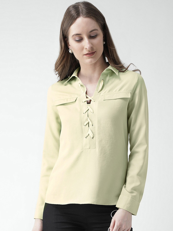 kassually Women Solid Casual Green Shirt