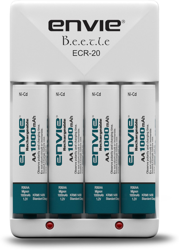 Envie Beetle Charger ECR-20 + 4xAA 1000 Ni-Cd Battery Camera Battery Charger