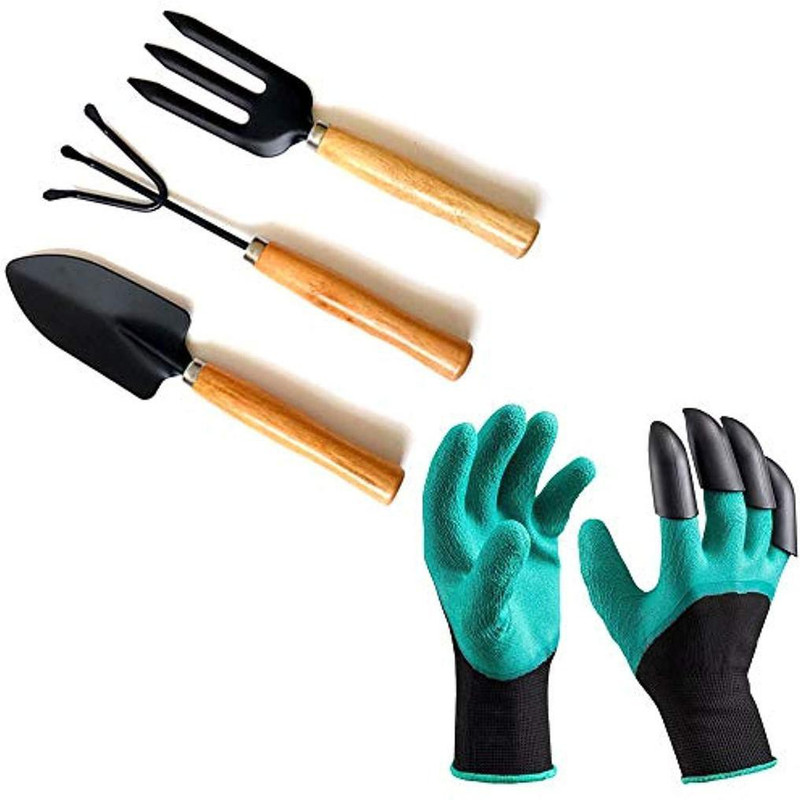 royal trust Cultivator, Big Digging Trowel, Shovel & Garden Gloves with Claws Garden Tool Kit(4 Tools)