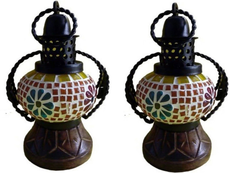 wood city handicrafts Multicolor Wooden Table Lantern(17.78 cm X 12.7 cm, Pack of 2)