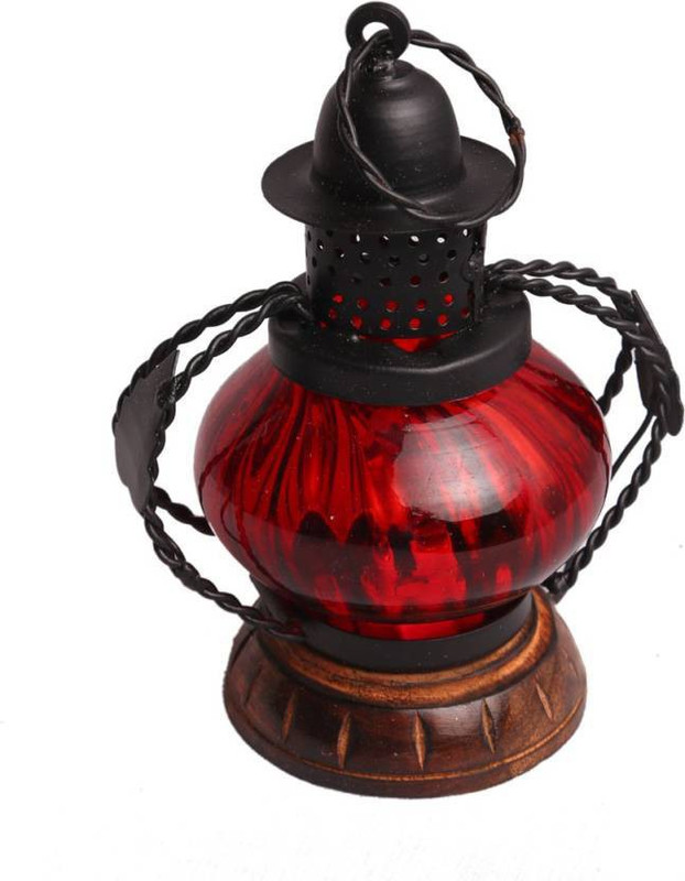 wood city handicrafts Red, Black Wooden Table Lantern(17.78 cm X 12.7 cm, Pack of 1)