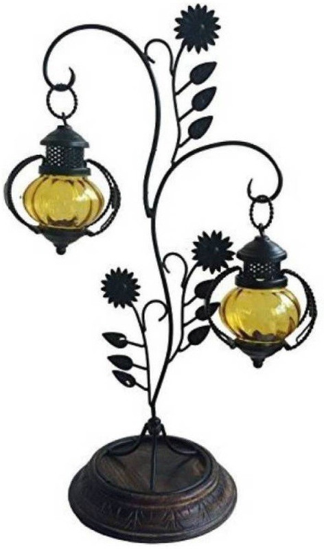 wood city handicrafts Yellow, Black Wooden Table Lantern(28 cm X 20 cm, Pack of 1)