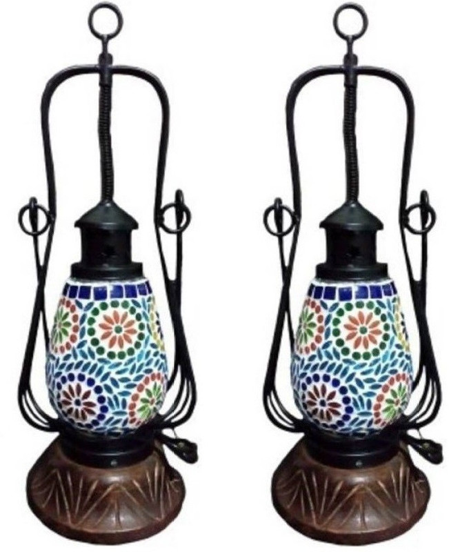 wood city handicrafts Multicolor Wooden Table Lantern(17.78 cm X 12.7 cm, Pack of 2)