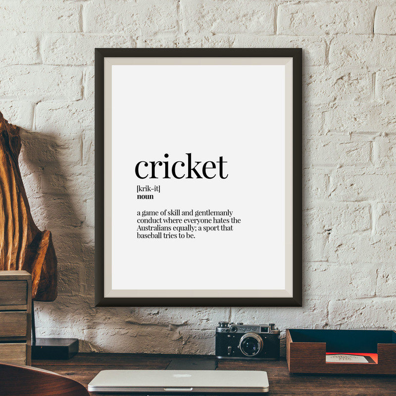 BestofBharat BestOfBharat - Cricket - Funny Dictionary Definition Wall Decor, Framed Art for cafe, restaurant, bar - Choose size & custom frame color Digital Reprint 10 inch x 8 inch Painting