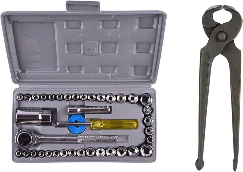 burhani tools 40 pcs socket set and black korda carpenter pincer pack of 2 Power & Hand Tool Kit(2 Tools)